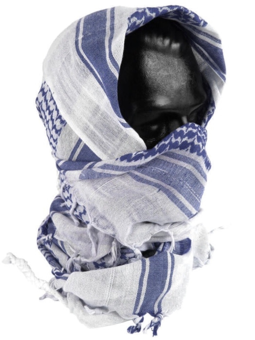White/blue 100% cotton shemagh, classic keffiyeh weave and tasseled edges
